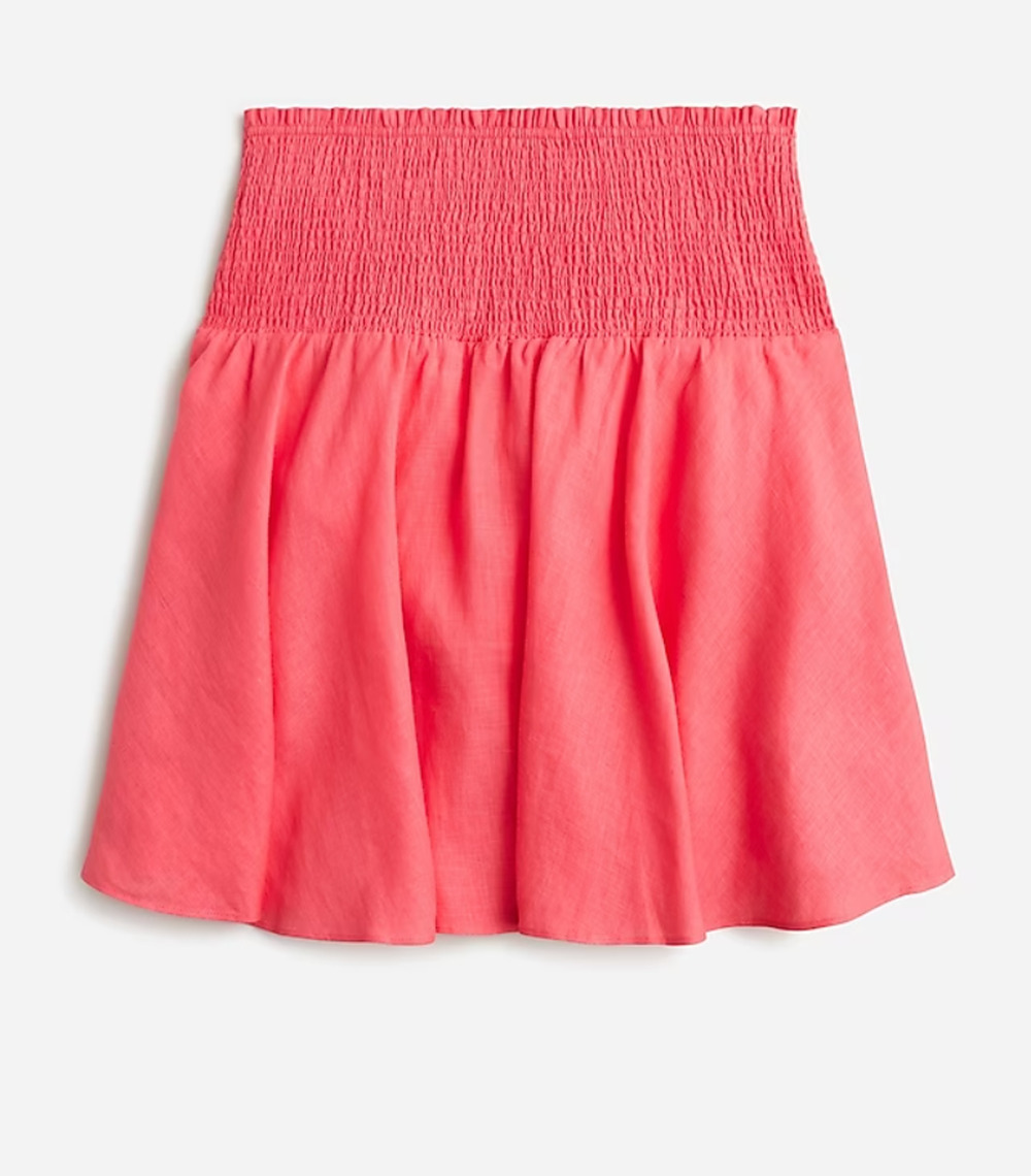 NWT J Crew Smocked Linen Skirt XS Guava Pink J.Crew BG546 90s Y2K
